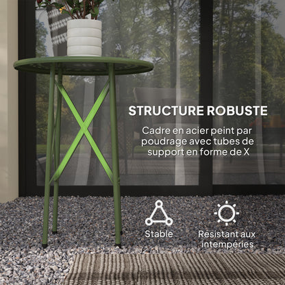 Small Round Side Table, Garden Table, with Flower and Leaf Pattern, for Patio, Living Room, Balcony made of Steel, Green