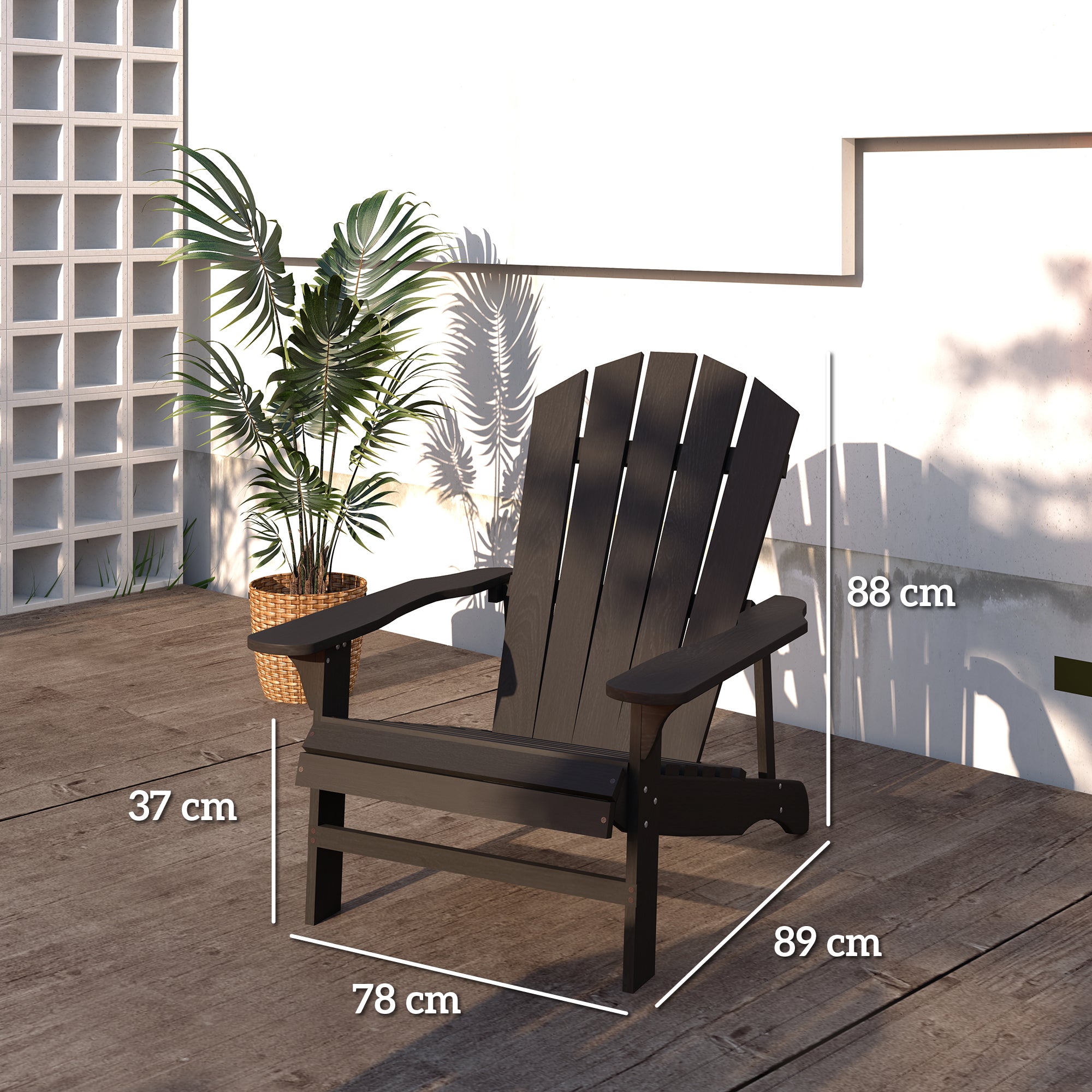 Weather-Resistant Wooden Adirondack Chair for Outdoors — High Back Garden Chair with Wide Armrests, Black, 31 x 35 x 35 in