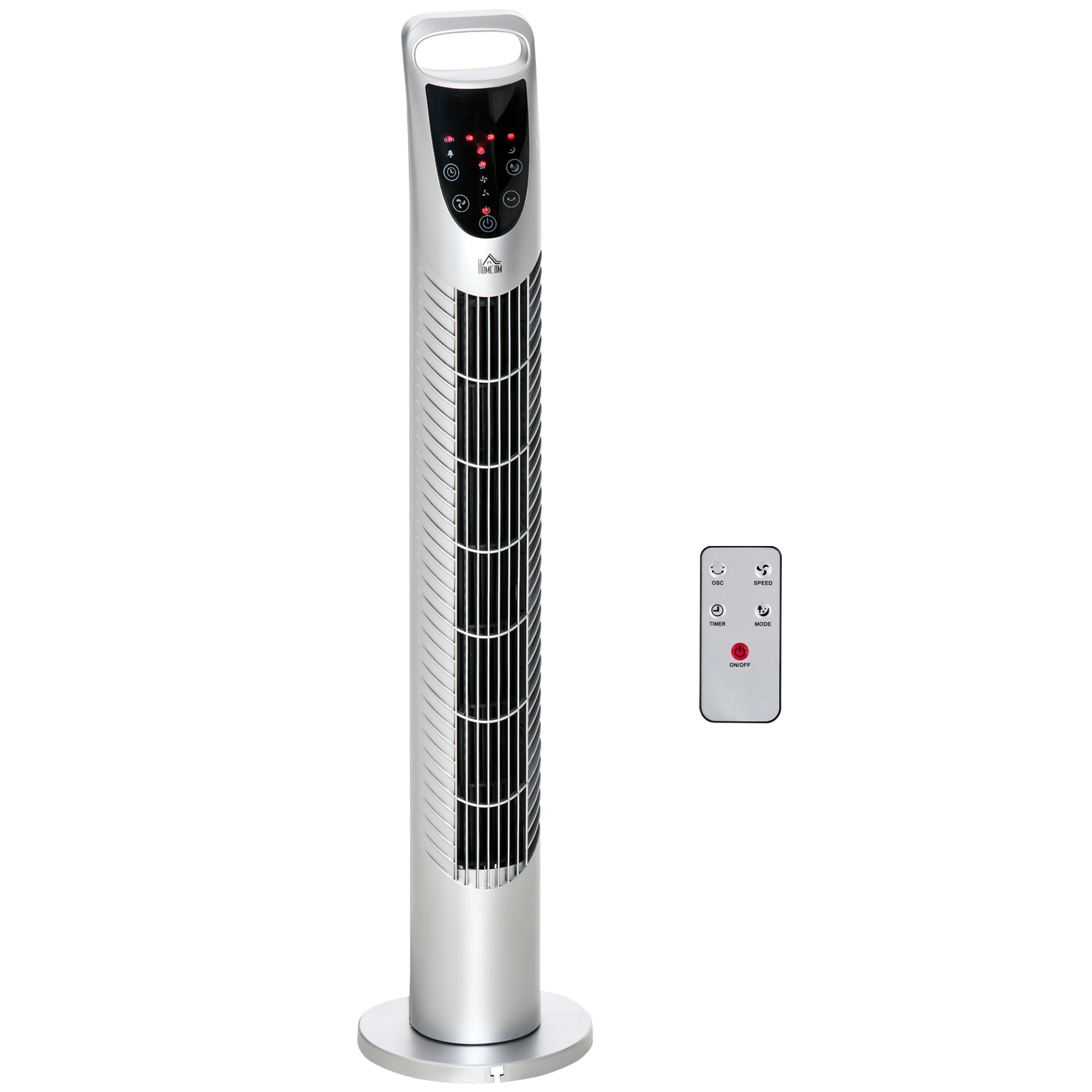 Silent 40 W column fan, tower fan for bedroom with 3 modes 3 speeds, remote control, 70° oscillation, timer and touch control, 78.5H cm silver