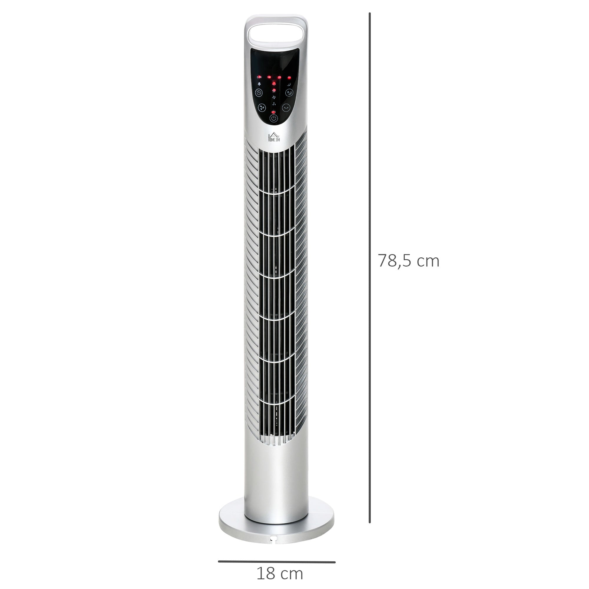 Silent 40 W column fan, tower fan for bedroom with 3 modes 3 speeds, remote control, 70° oscillation, timer and touch control, 78.5H cm silver