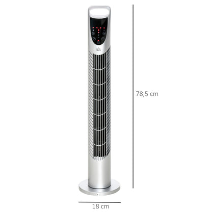 Silent 40 W column fan, tower fan for bedroom with 3 modes 3 speeds, remote control, 70° oscillation, timer and touch control, 78.5H cm silver