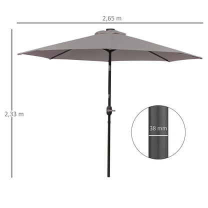Terrace Exterior Umbrella Ø265 cm Garden Umbrella with 32 Solar LED Lights Steel Post and Crank Tilt Parasol for Gray Patio Terrace