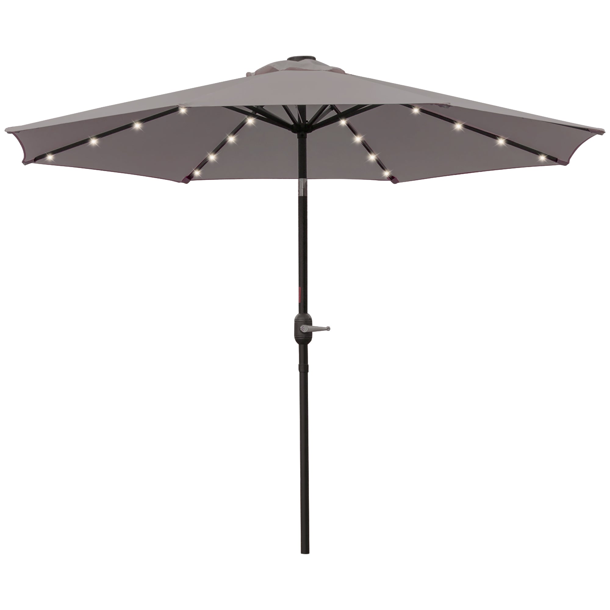 Terrace Exterior Umbrella Ø265 cm Garden Umbrella with 32 Solar LED Lights Steel Post and Crank Tilt Parasol for Gray Patio Terrace