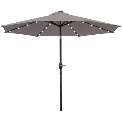 Terrace Exterior Umbrella Ø265 cm Garden Umbrella with 32 Solar LED Lights Steel Post and Crank Tilt Parasol for Gray Patio Terrace