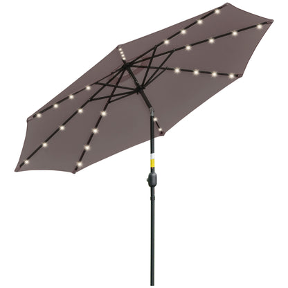 Terrace Exterior Umbrella Ø265 cm Garden Umbrella with 32 Solar LED Lights Steel Post and Crank Tilt Parasol for Gray Patio Terrace