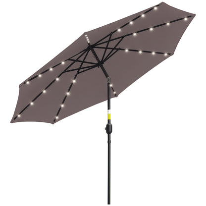 Terrace Exterior Umbrella Ø265 cm Garden Umbrella with 32 Solar LED Lights Steel Post and Crank Tilt Parasol for Gray Patio Terrace