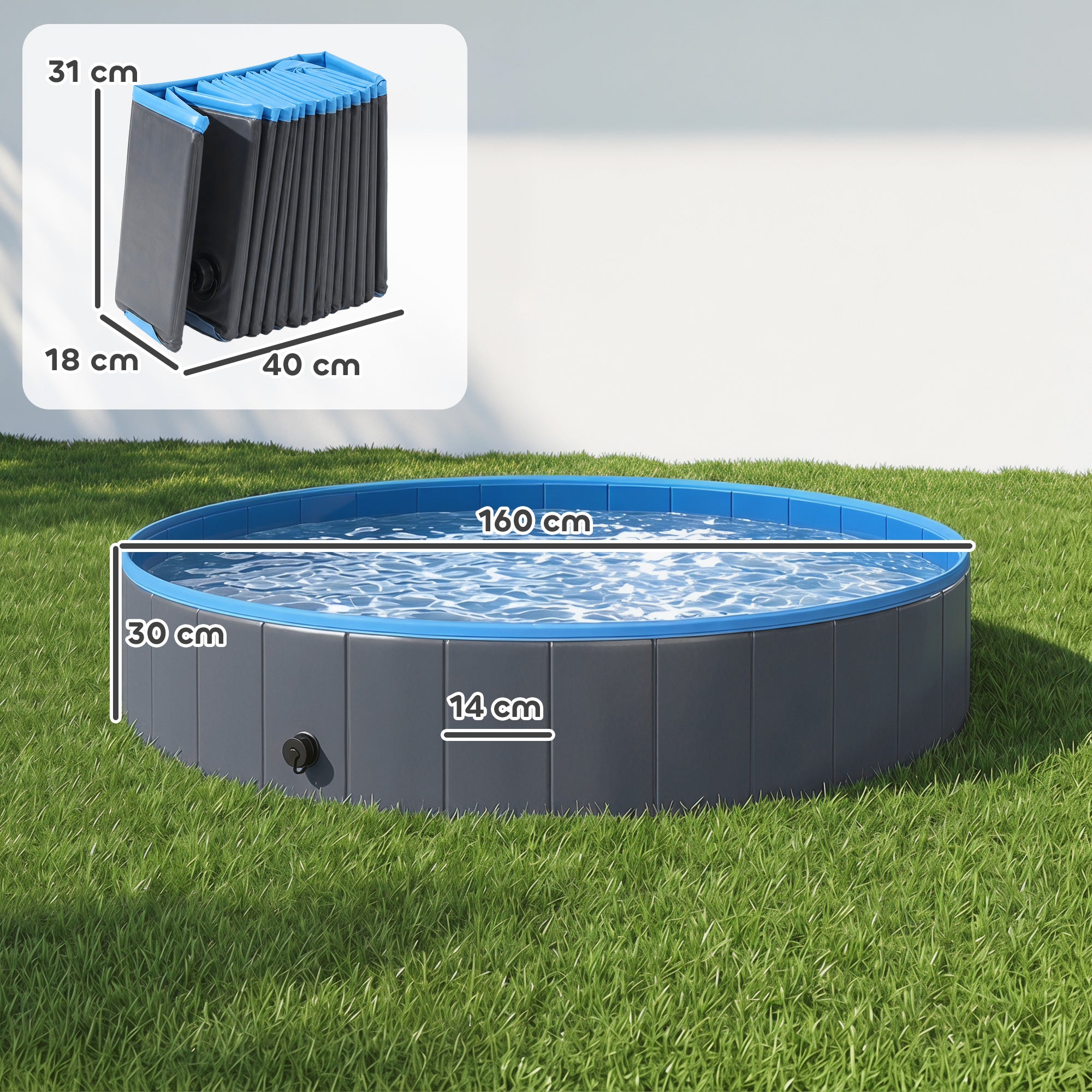 Foldable Dog Pool for Large & Extra-Large Dogs — 63 x 11.8 in (160 x 30 cm), Non-Inflatable, Anti-Slip, Dark Gray