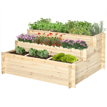 Raised Garden Bed Wood, Plant Bed Cold Frame Planter Box 117 x 100 x 54 cm for Garden Balcony Terrace, Plant Stairs for Flowers, Plants, Fruit, Vegetables