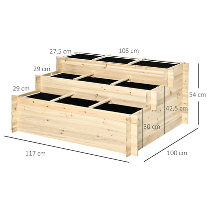 Raised Garden Bed Wood, Plant Bed Cold Frame Planter Box 117 x 100 x 54 cm for Garden Balcony Terrace, Plant Stairs for Flowers, Plants, Fruit, Vegetables
