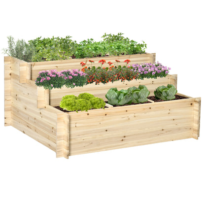 Raised Garden Bed Wood, Plant Bed Cold Frame Planter Box 117 x 100 x 54 cm for Garden Balcony Terrace, Plant Stairs for Flowers, Plants, Fruit, Vegetables