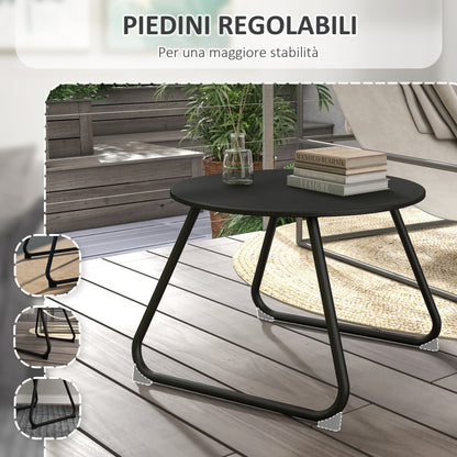 Adjustable Feet Outdoor Side Table Ø48x37 cm in Painted Metal, Black
