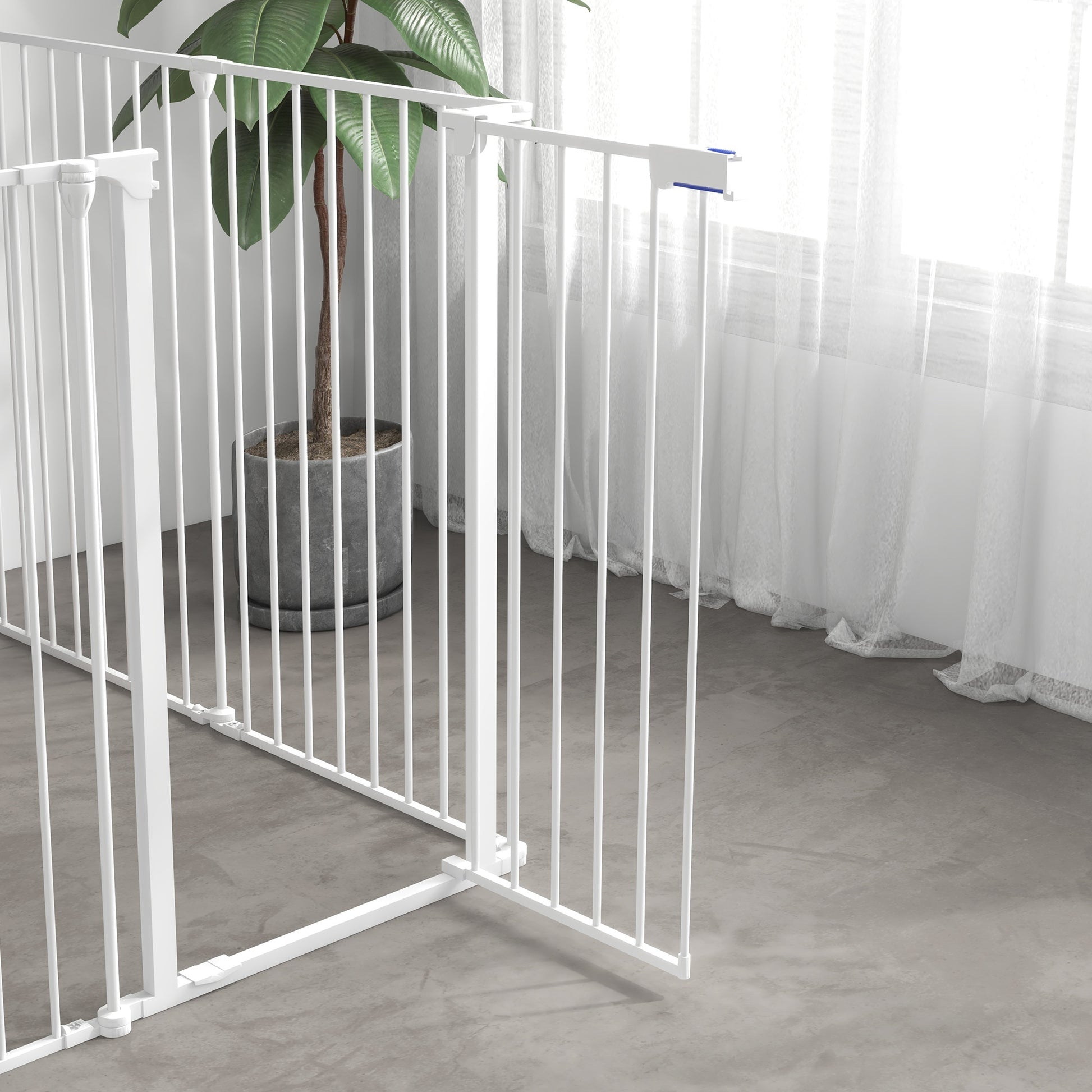 Foldable Puppy Playpen, 90 cm High, Dog Barrier, Barrier with 6 Panels, Freestanding Fireplace Guard, Enclosure for Medium-Sized Dogs, Steel, White