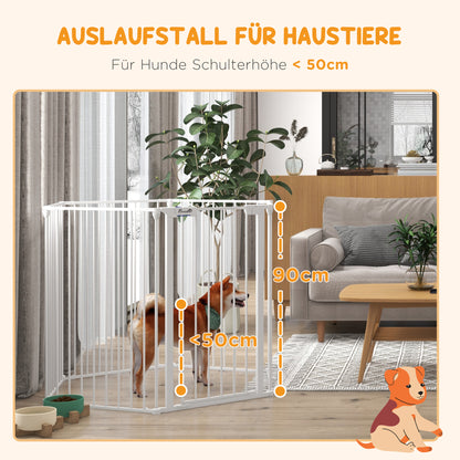 Foldable Puppy Playpen, 90 cm High, Dog Barrier, Barrier with 6 Panels, Freestanding Fireplace Guard, Enclosure for Medium-Sized Dogs, Steel, White
