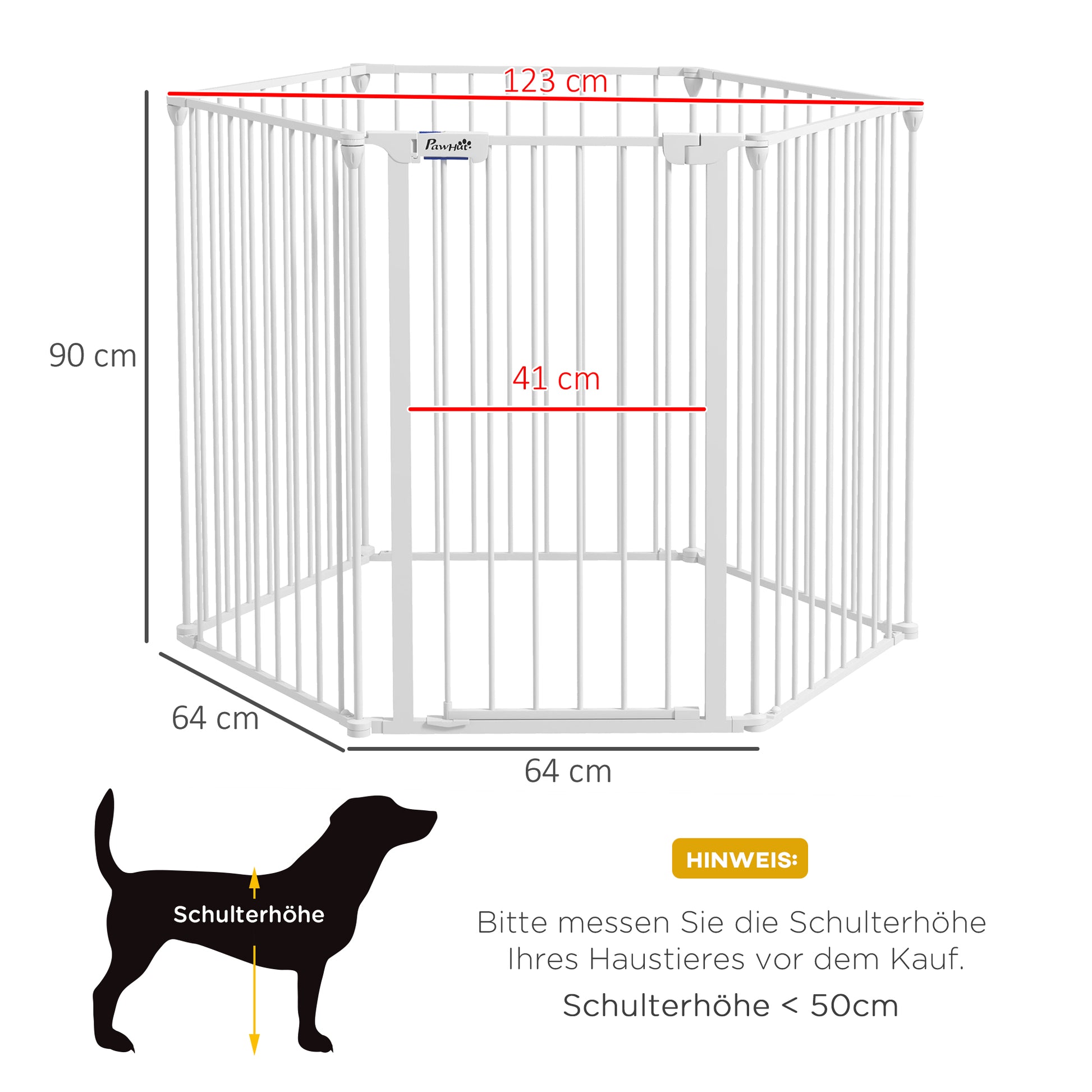 Foldable Puppy Playpen, 90 cm High, Dog Barrier, Barrier with 6 Panels, Freestanding Fireplace Guard, Enclosure for Medium-Sized Dogs, Steel, White