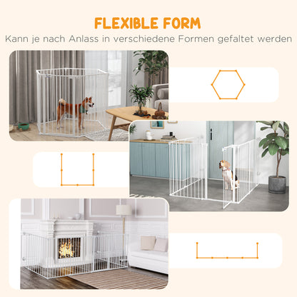 Foldable Puppy Playpen, 90 cm High, Dog Barrier, Barrier with 6 Panels, Freestanding Fireplace Guard, Enclosure for Medium-Sized Dogs, Steel, White