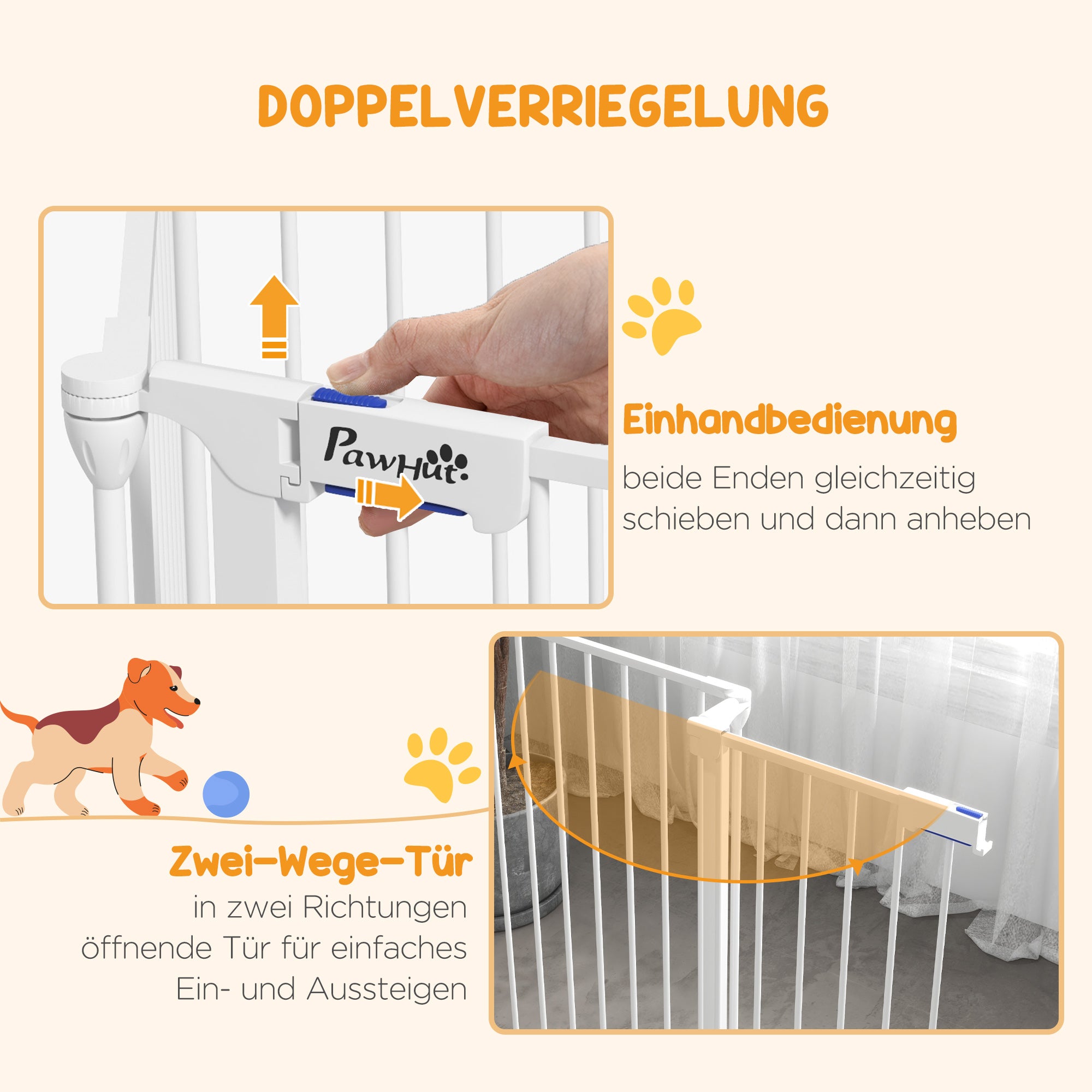 Foldable Puppy Playpen, 90 cm High, Dog Barrier, Barrier with 6 Panels, Freestanding Fireplace Guard, Enclosure for Medium-Sized Dogs, Steel, White