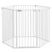 Foldable Puppy Playpen, 90 cm High, Dog Barrier, Barrier with 6 Panels, Freestanding Fireplace Guard, Enclosure for Medium-Sized Dogs, Steel, White