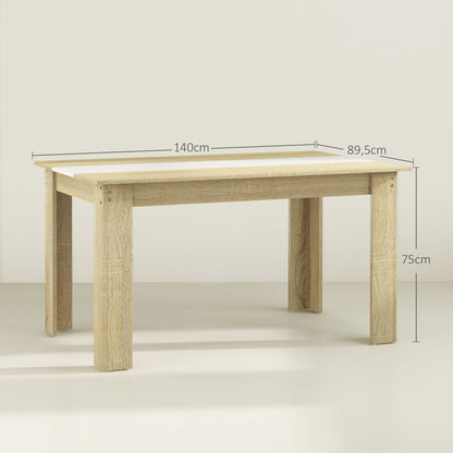 Modern Dining Table Rectangular Kitchen Table for 4-6 People Load 100 kg for Living Room 140x89.5x75 cm White and Oak