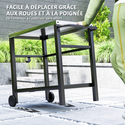 Outdoor Plancha Trolley with Stainless Steel Worktop, Barbecue Trolley with Shelf, Garden Trolley with Hooks, Towel Holder, 2 Wheels, 102x50x81cm, Charcoal Gray