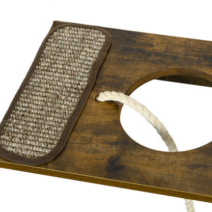 Cat Climbing Wall Set, 8-Piece Cat Furniture with Scratching Posts, Perches, Scratching Board, Cat Stairs, Sisal, Brown