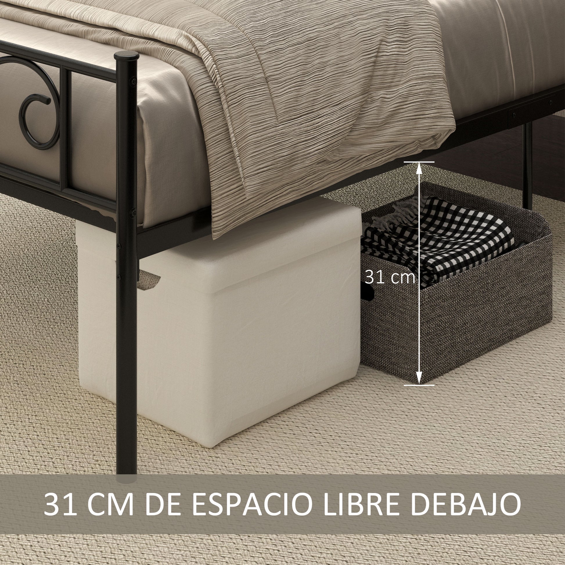 Single Metal Bed Frame 31 cm for 90x190 cm Mattress with Butterfly Shaped Headboard Bed Frame with Under-bed Storage Space 95x196x100 cm Black