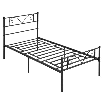 Single Metal Bed Frame 31 cm for 90x190 cm Mattress with Butterfly Shaped Headboard Bed Frame with Under-bed Storage Space 95x196x100 cm Black
