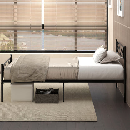 Single Metal Bed Frame 31 cm for 90x190 cm Mattress with Butterfly Shaped Headboard Bed Frame with Under-bed Storage Space 95x196x100 cm Black