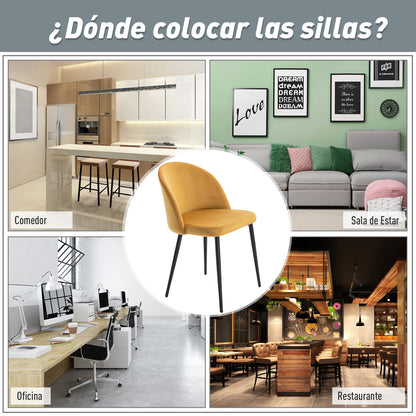 Pack of 2 Velvet Upholstered Dining Chairs Kitchen Chairs with Padded Backrest and Metal Legs 90kg Load Capacity for Living Room 49x50x77 cm Camel