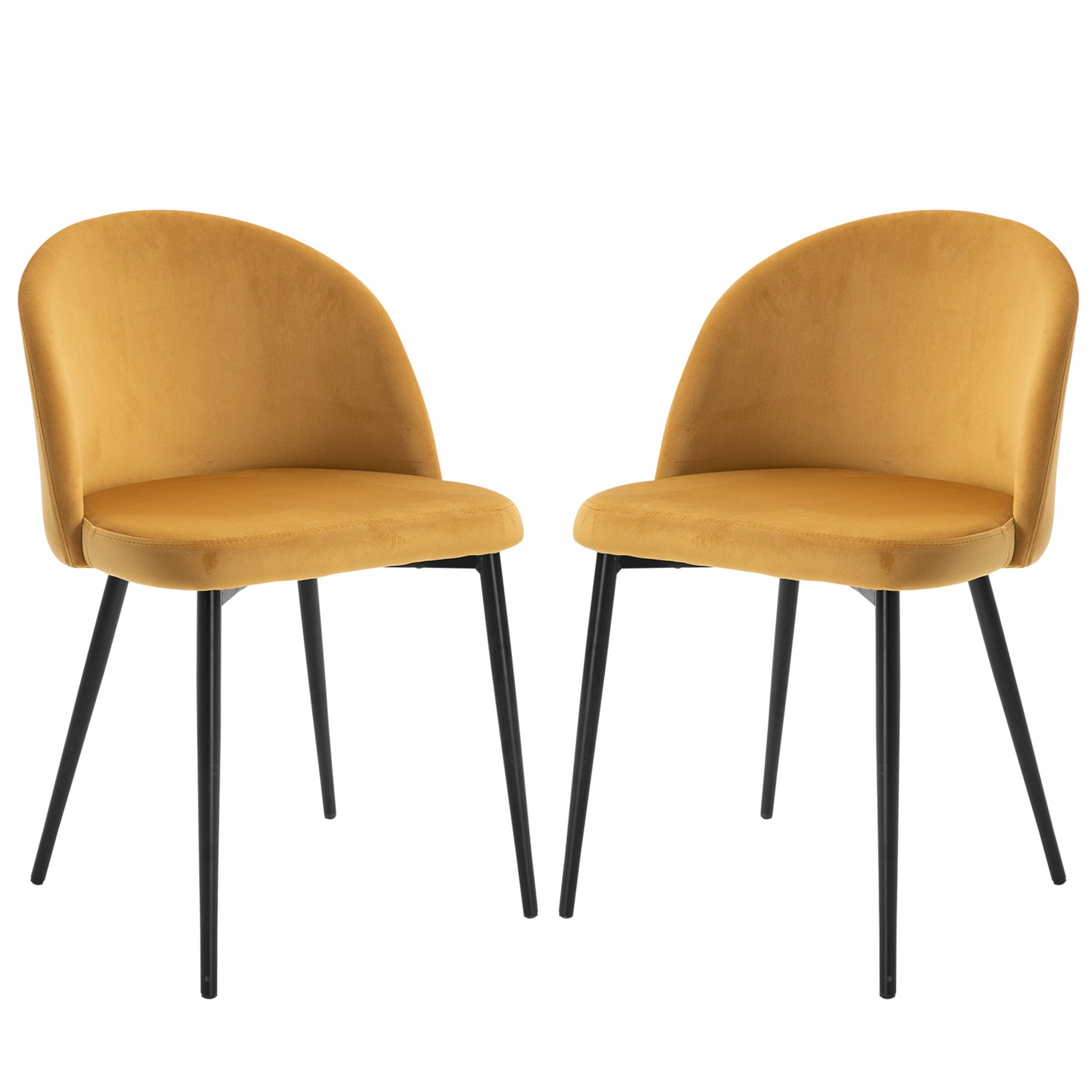 Pack of 2 Velvet Upholstered Dining Chairs Kitchen Chairs with Padded Backrest and Metal Legs 90kg Load Capacity for Living Room 49x50x77 cm Camel