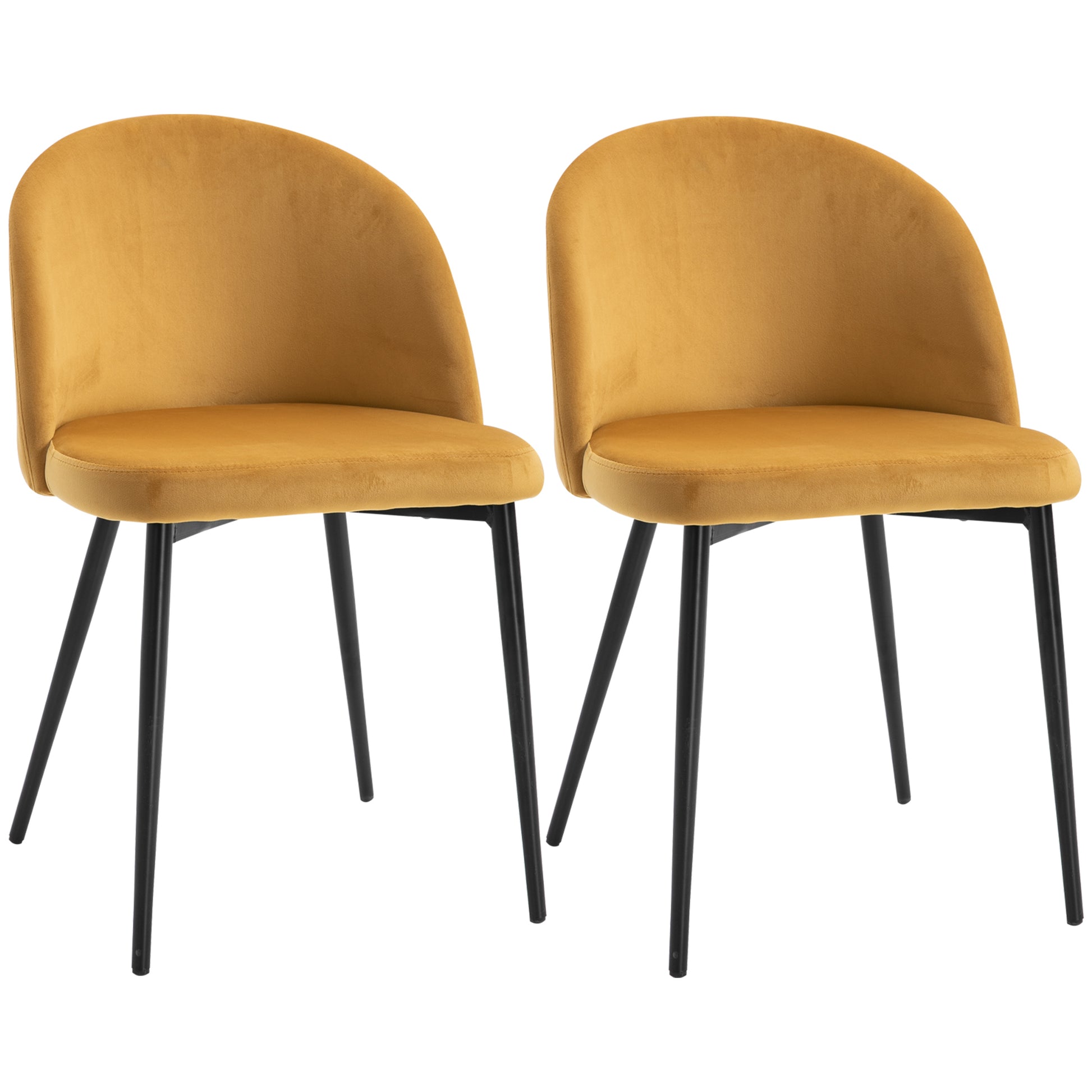 Pack of 2 Velvet Upholstered Dining Chairs Kitchen Chairs with Padded Backrest and Metal Legs 90kg Load Capacity for Living Room 49x50x77 cm Camel