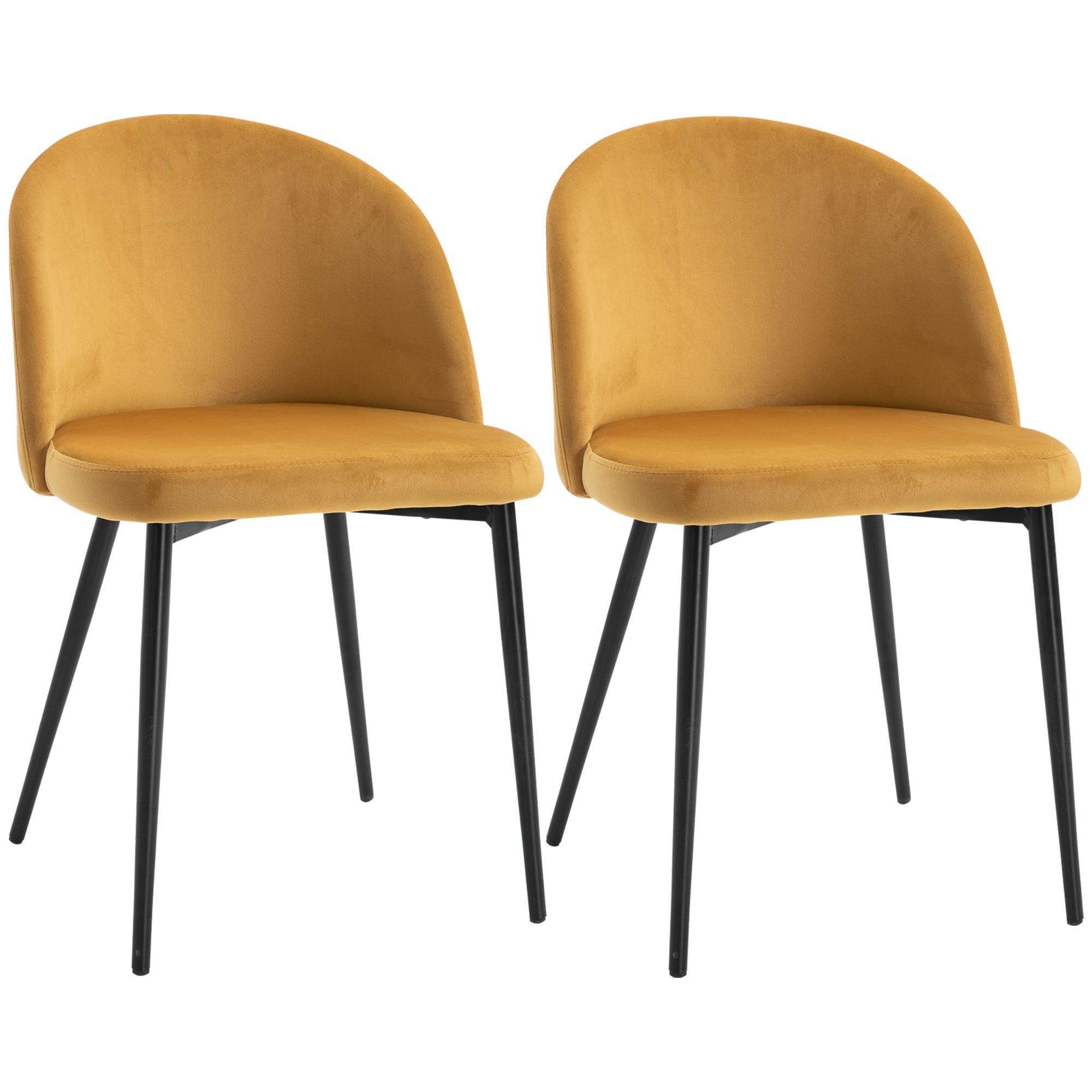 Pack of 2 Velvet Upholstered Dining Chairs Kitchen Chairs with Padded Backrest and Metal Legs 90kg Load Capacity for Living Room 49x50x77 cm Camel