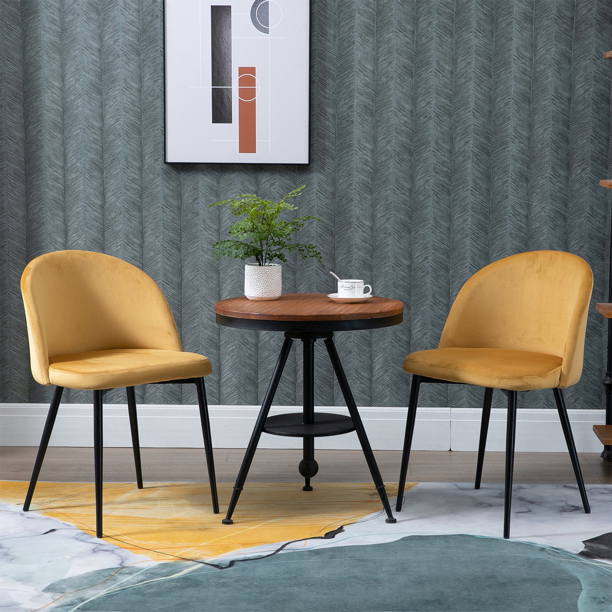 Pack of 2 Velvet Upholstered Dining Chairs Kitchen Chairs with Padded Backrest and Metal Legs 90kg Load Capacity for Living Room 49x50x77 cm Camel