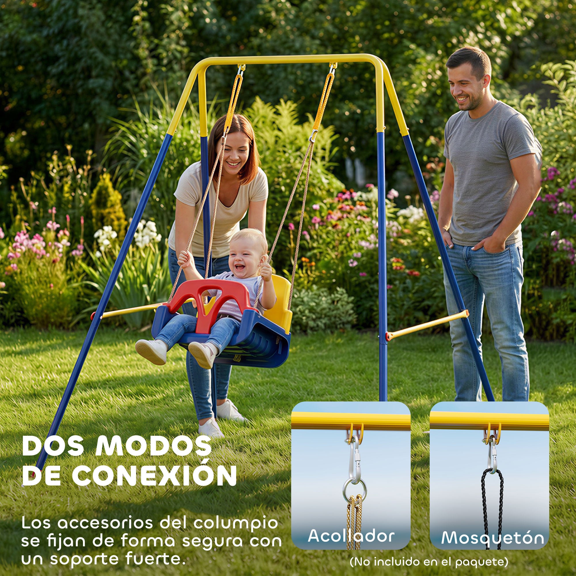 Folding Children's Swing Frame — Metal A-Frame for 1 Swing, 2 Hooks, 4 Stakes, Weather-Resistant, 110 lb Capacity, Indoor/Outdoor, 128 x 155 x 157 cm (50.4 x 61.0 x 61.8 in), Blue
