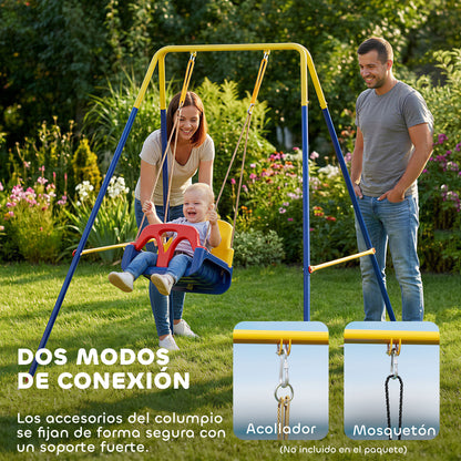 Folding Children's Swing Frame — Metal A-Frame for 1 Swing, 2 Hooks, 4 Stakes, Weather-Resistant, 110 lb Capacity, Indoor/Outdoor, 128 x 155 x 157 cm (50.4 x 61.0 x 61.8 in), Blue