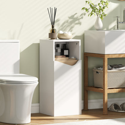 Narrow Bathroom Cabinet with Soft-Close Door & Open Shelf, Space-Saving Storage with Adjustable Shelves, 11.8 x 11.8 x 28.1 in, White & Natural Wood