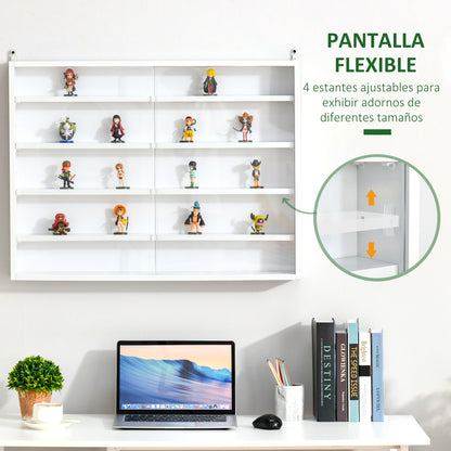 Display Cabinet Wall Mounted Display Case with Adjustable Shelves and 2 Sliding Glass Doors for Collections Perfumes Decorative Figurines 80x9.5x60 cm White