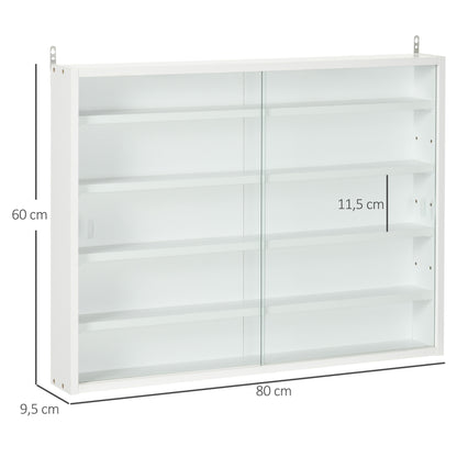 Display Cabinet Wall Mounted Display Case with Adjustable Shelves and 2 Sliding Glass Doors for Collections Perfumes Decorative Figurines 80x9.5x60 cm White