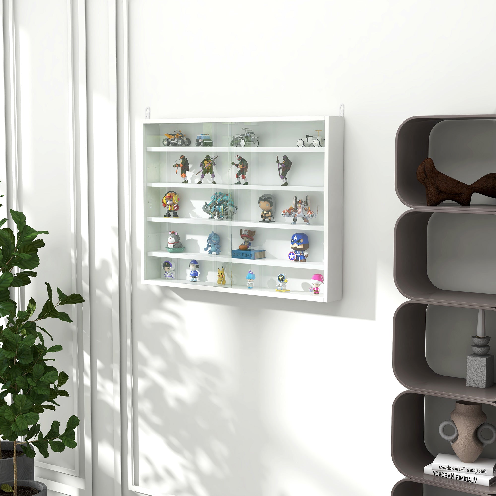 Display Cabinet Wall Mounted Display Case with Adjustable Shelves and 2 Sliding Glass Doors for Collections Perfumes Decorative Figurines 80x9.5x60 cm White