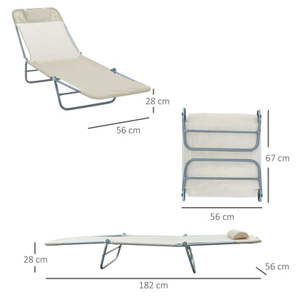 Folding Sun Lounger with Reclining Backrest and Cushion, Garden, Beach and Camping Lounger, Beige