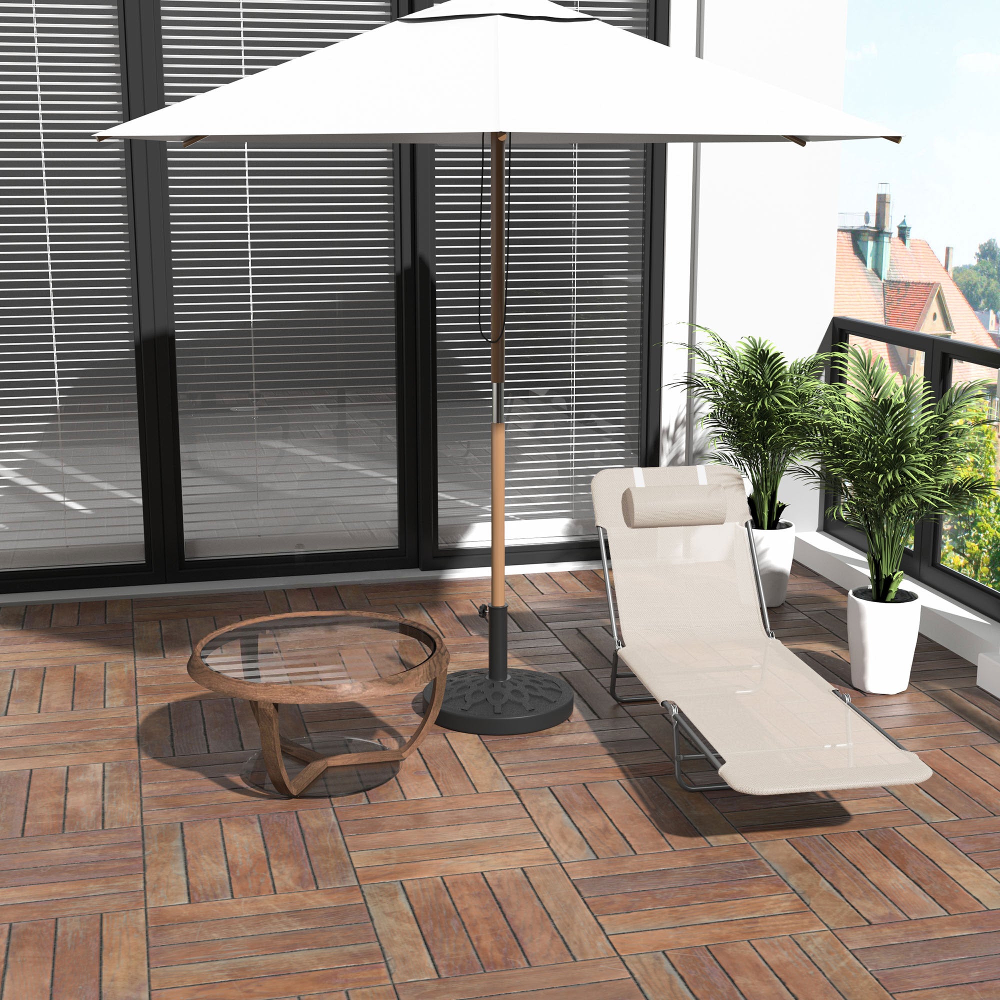Folding Sun Lounger with Reclining Backrest and Cushion, Garden, Beach and Camping Lounger, Beige