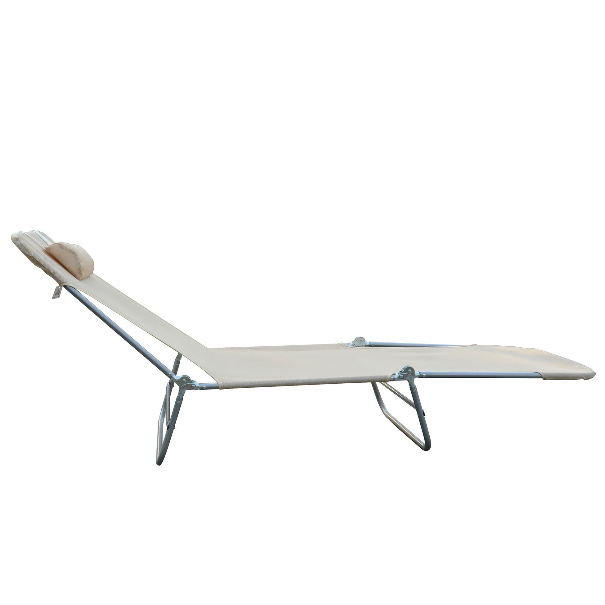 Folding Sun Lounger with Reclining Backrest and Cushion, Garden, Beach and Camping Lounger, Beige
