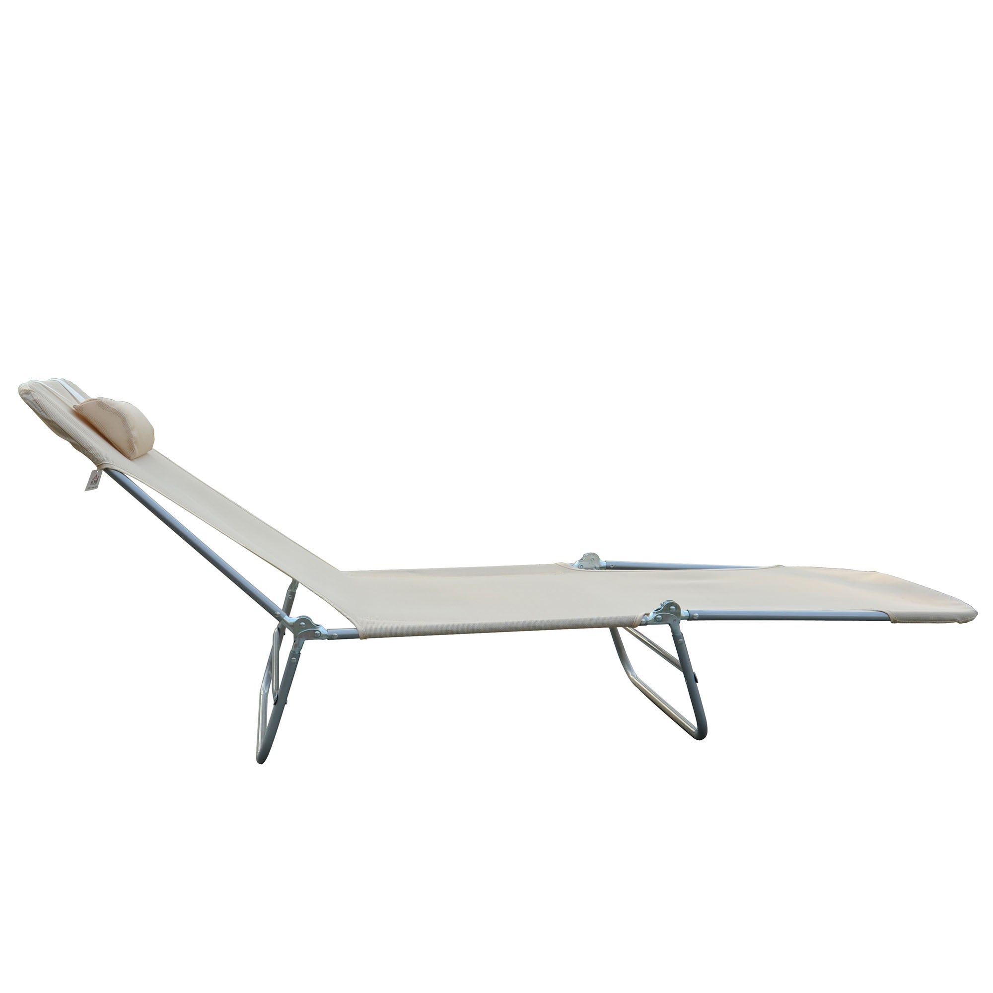 Folding Sun Lounger with Reclining Backrest and Cushion, Garden, Beach and Camping Lounger, Beige