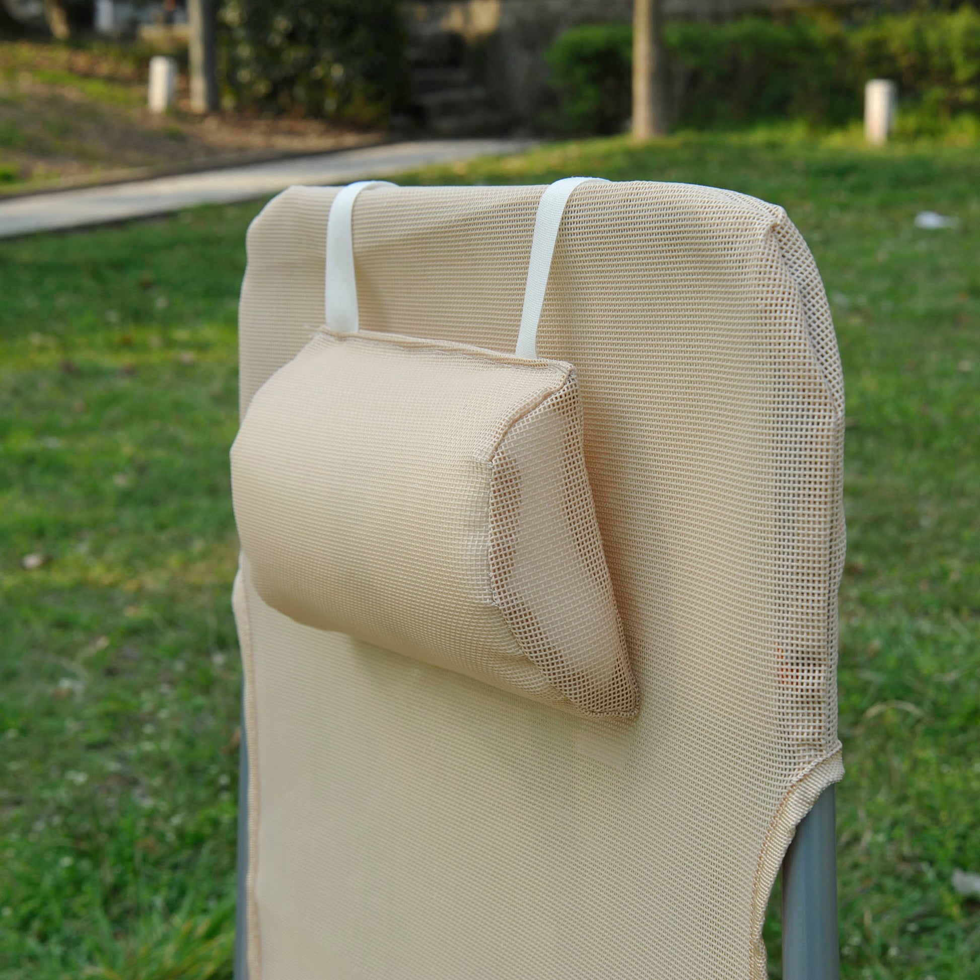 Folding Sun Lounger with Reclining Backrest and Cushion, Garden, Beach and Camping Lounger, Beige