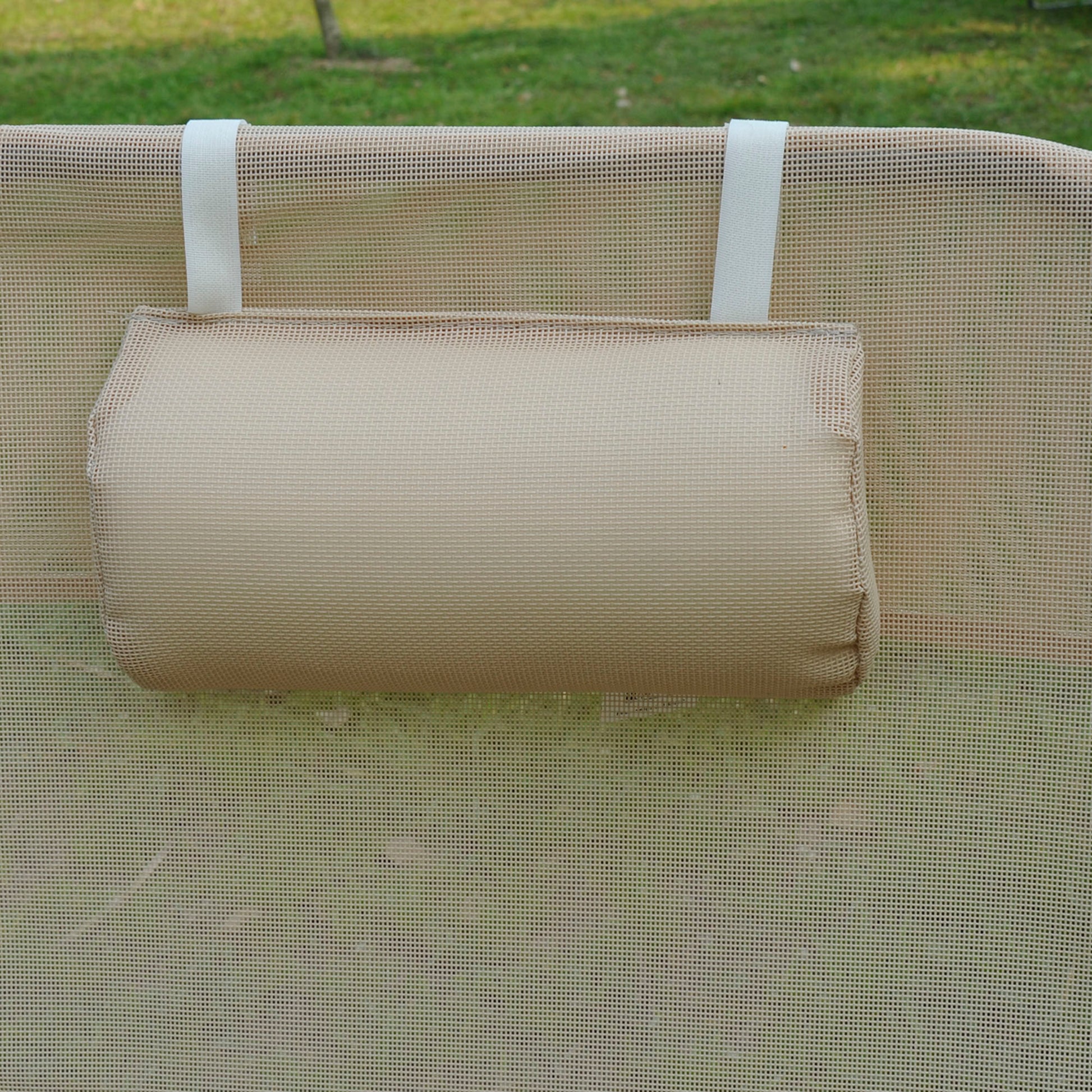 Folding Sun Lounger with Reclining Backrest and Cushion, Garden, Beach and Camping Lounger, Beige