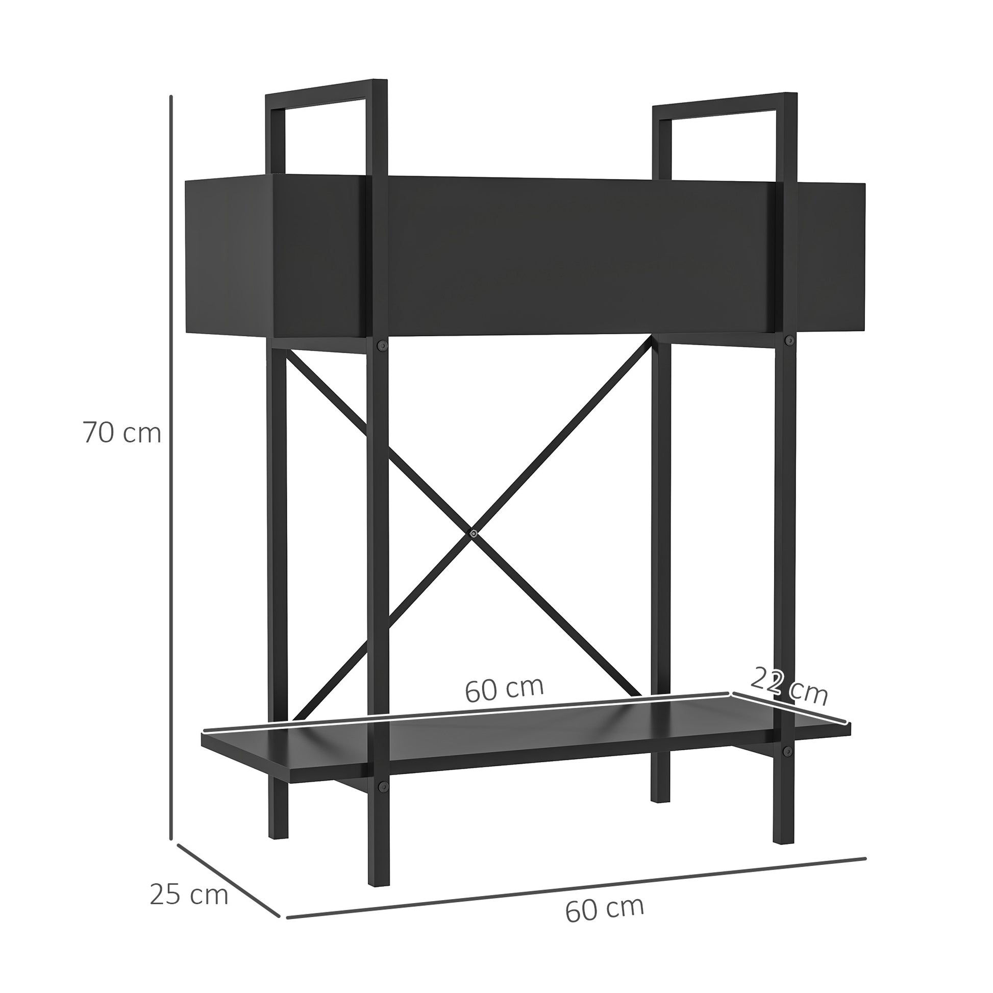 2-Tier Plant Stand, Flower Stand for Indoor Outdoor, Metal Plant Shelf, Multi-Layer Flower Rack, 70 cm High Plant Stand for Living Room, Garden Balcony Decor, Black
