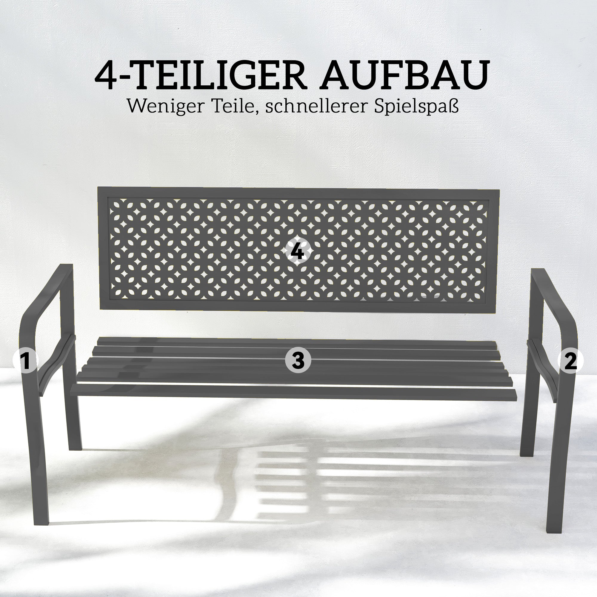 2-Seater Metal Garden Bench — Weatherproof Outdoor Bench with Rust-Resistant Louvered Steel Backrest, Geometric Design, Fits up to 529 lb, 50" x 24" x 33.5", Dark Gray