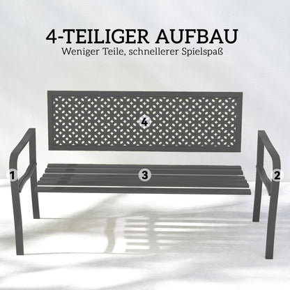 2-Seater Metal Garden Bench — Weatherproof Outdoor Bench with Rust-Resistant Louvered Steel Backrest, Geometric Design, Fits up to 529 lb, 50" x 24" x 33.5", Dark Gray
