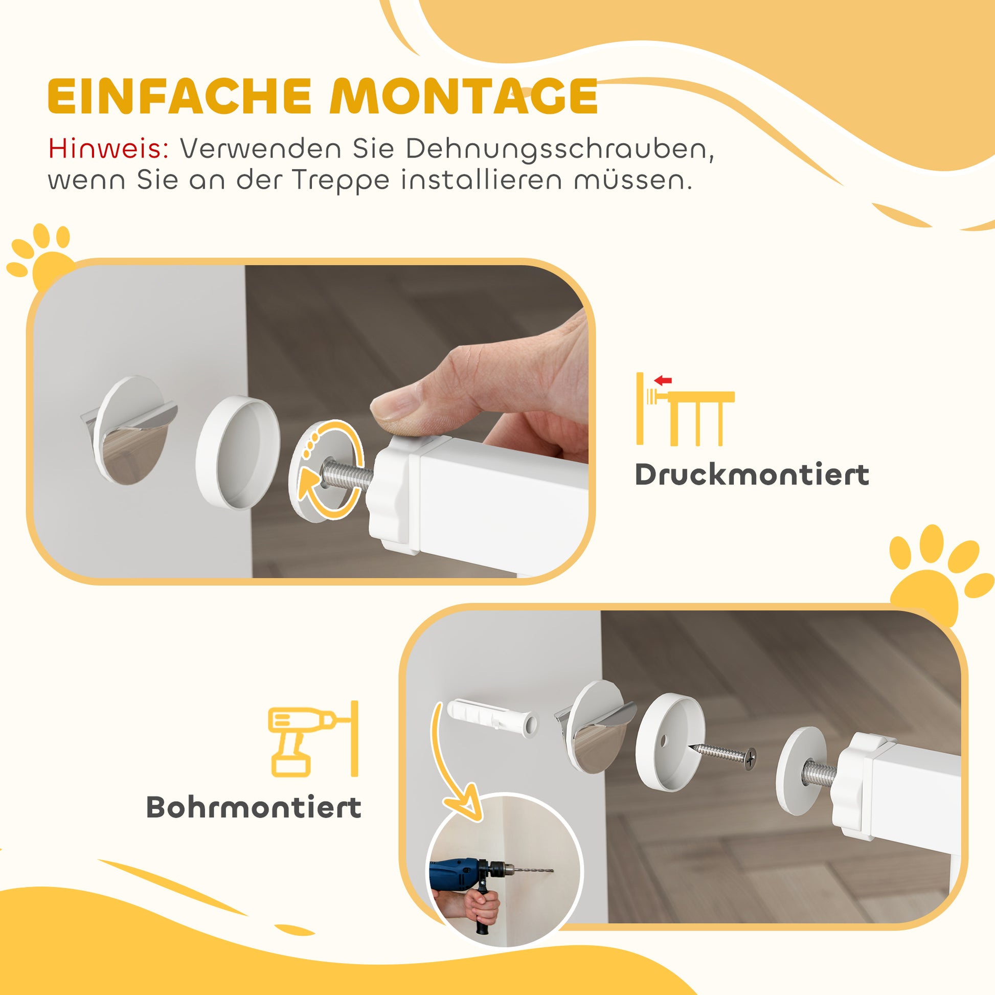 Door Guard Stair Guard with 17.5/20.3/30.5 cm Extension Door Gate Without Drilling Stair Gate for Widths 74-147.5 cm Double-Sided Swivel Metal White