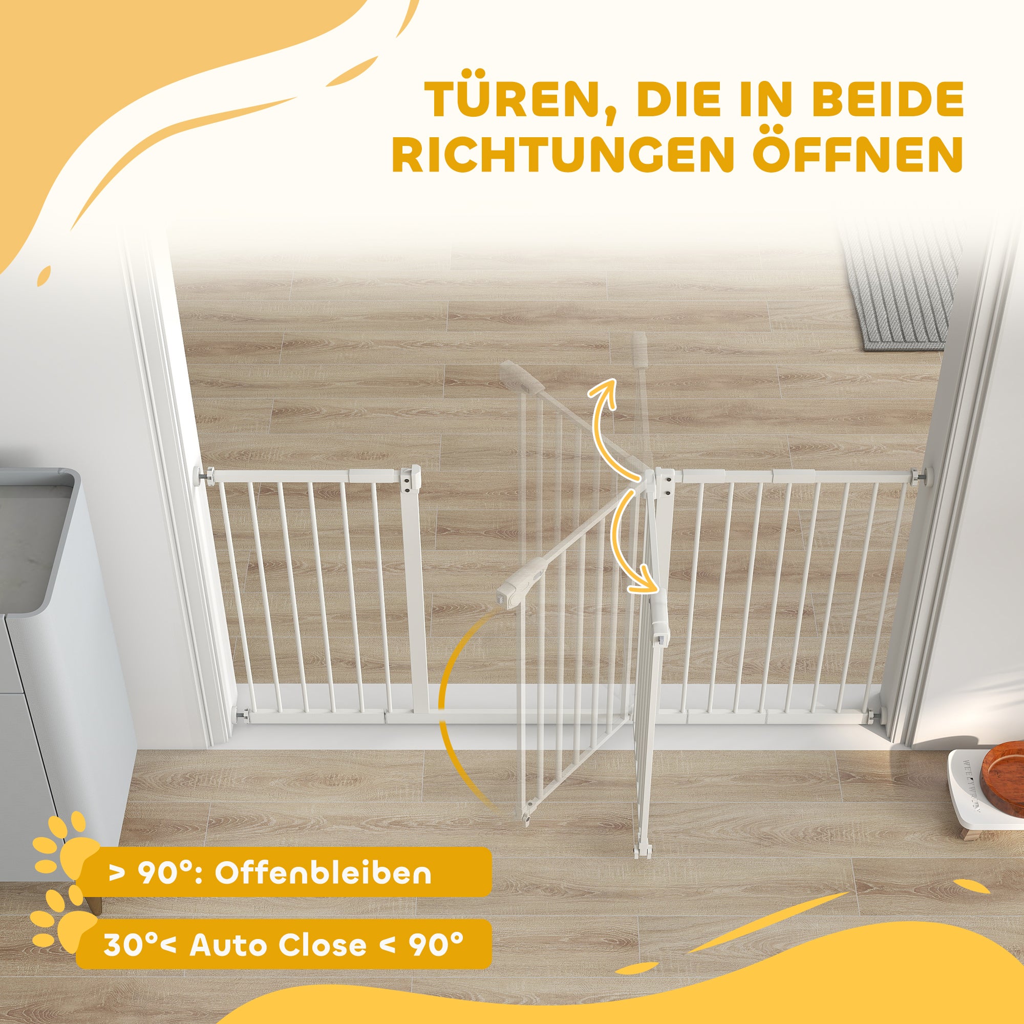 Door Guard Stair Guard with 17.5/20.3/30.5 cm Extension Door Gate Without Drilling Stair Gate for Widths 74-147.5 cm Double-Sided Swivel Metal White