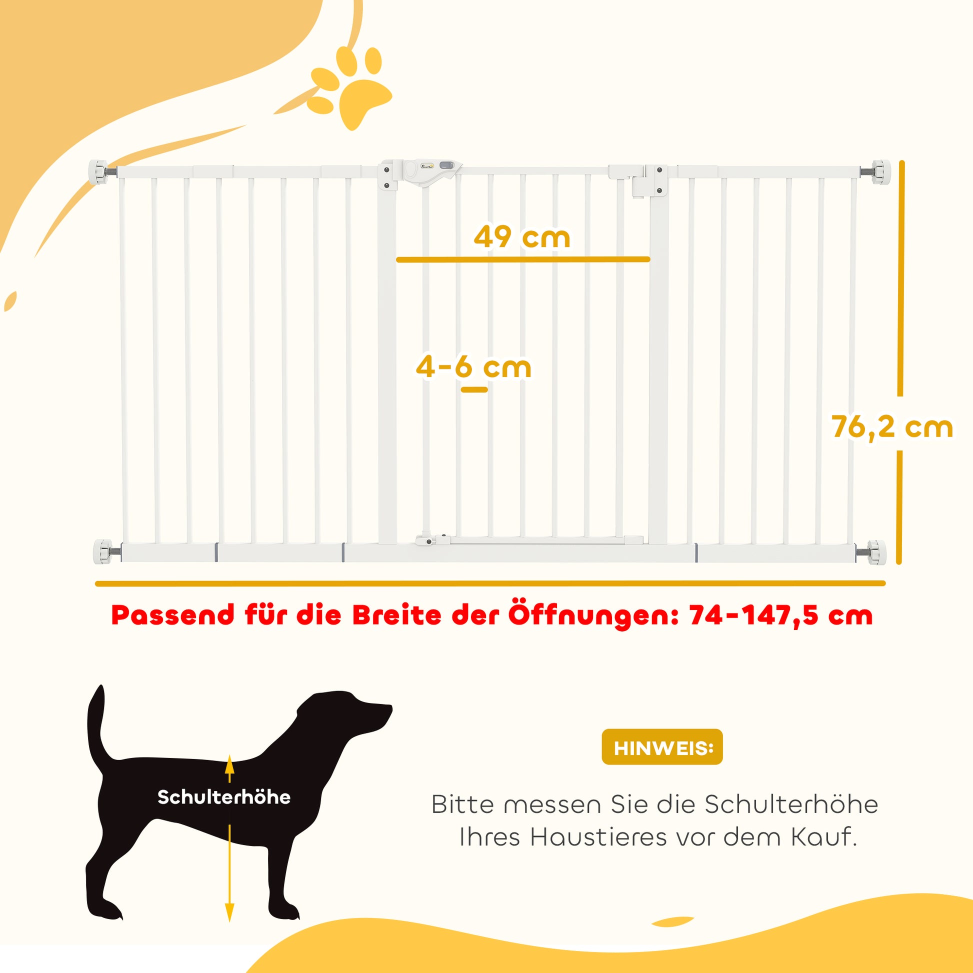 Door Guard Stair Guard with 17.5/20.3/30.5 cm Extension Door Gate Without Drilling Stair Gate for Widths 74-147.5 cm Double-Sided Swivel Metal White